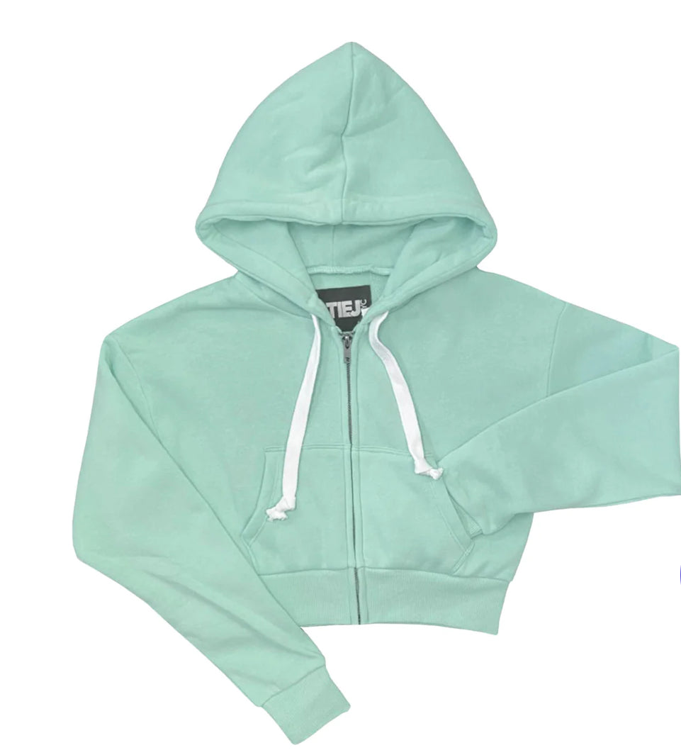 Dylan Zipped Cropped Hoodie, Sea Green