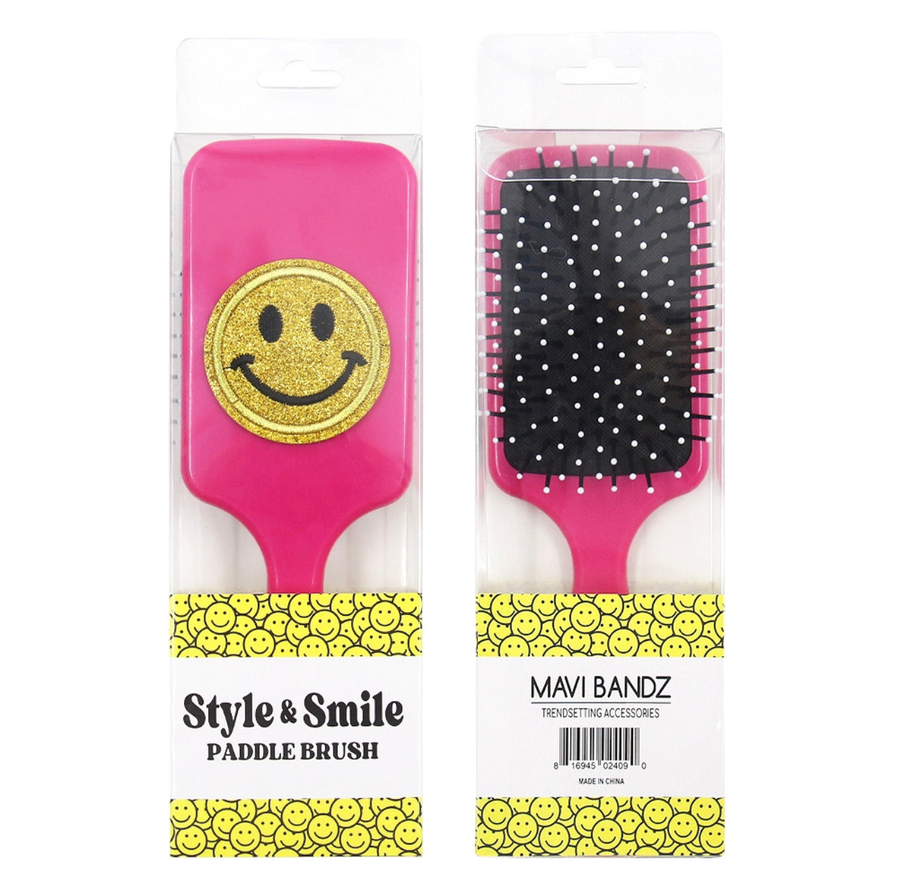 Mavi Varsity Glitter Smiley Face Large Paddle Hair Brush