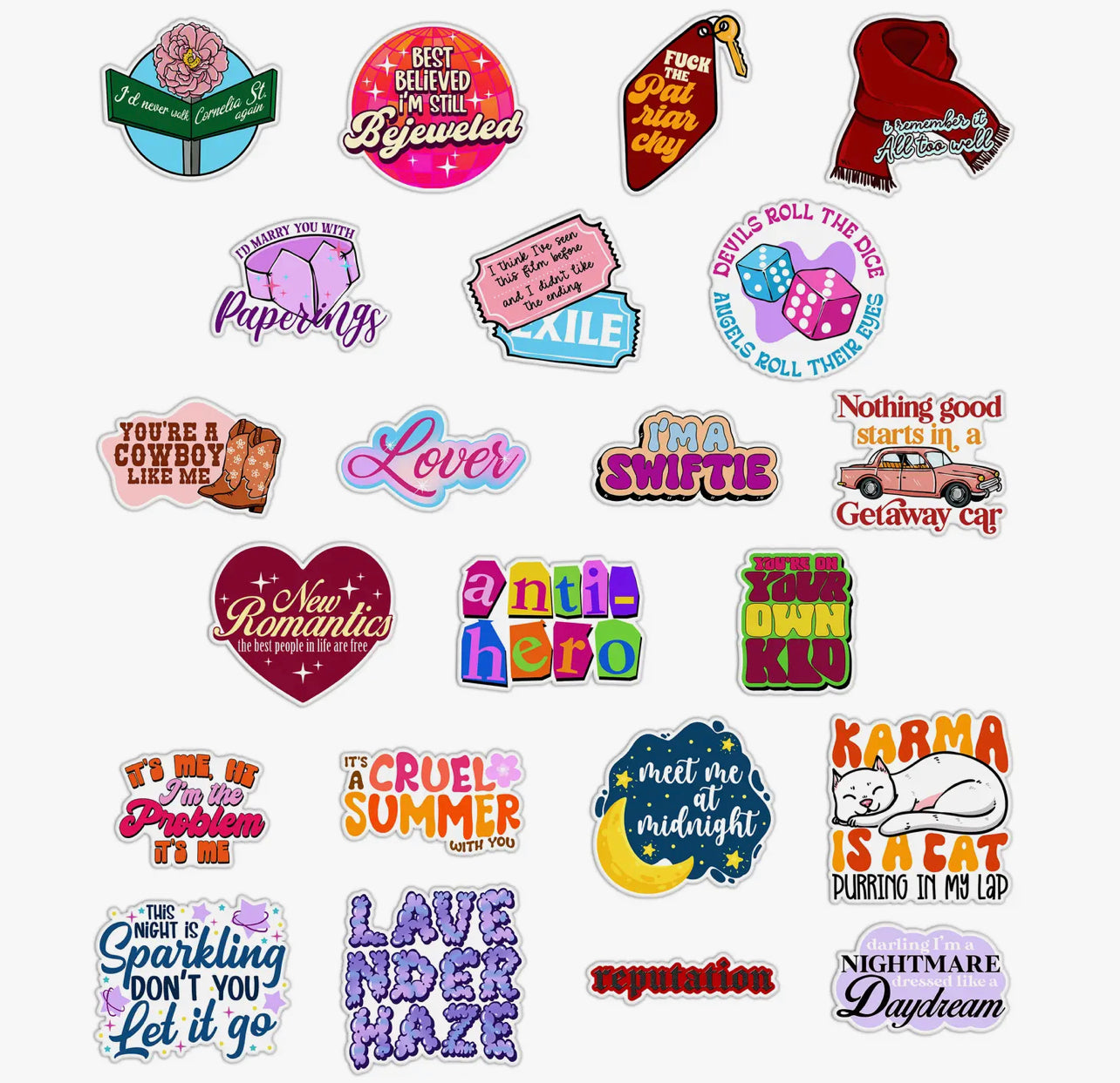 Taylor Swift Song Lyrics Sticker Pack Uv Textured Stickers