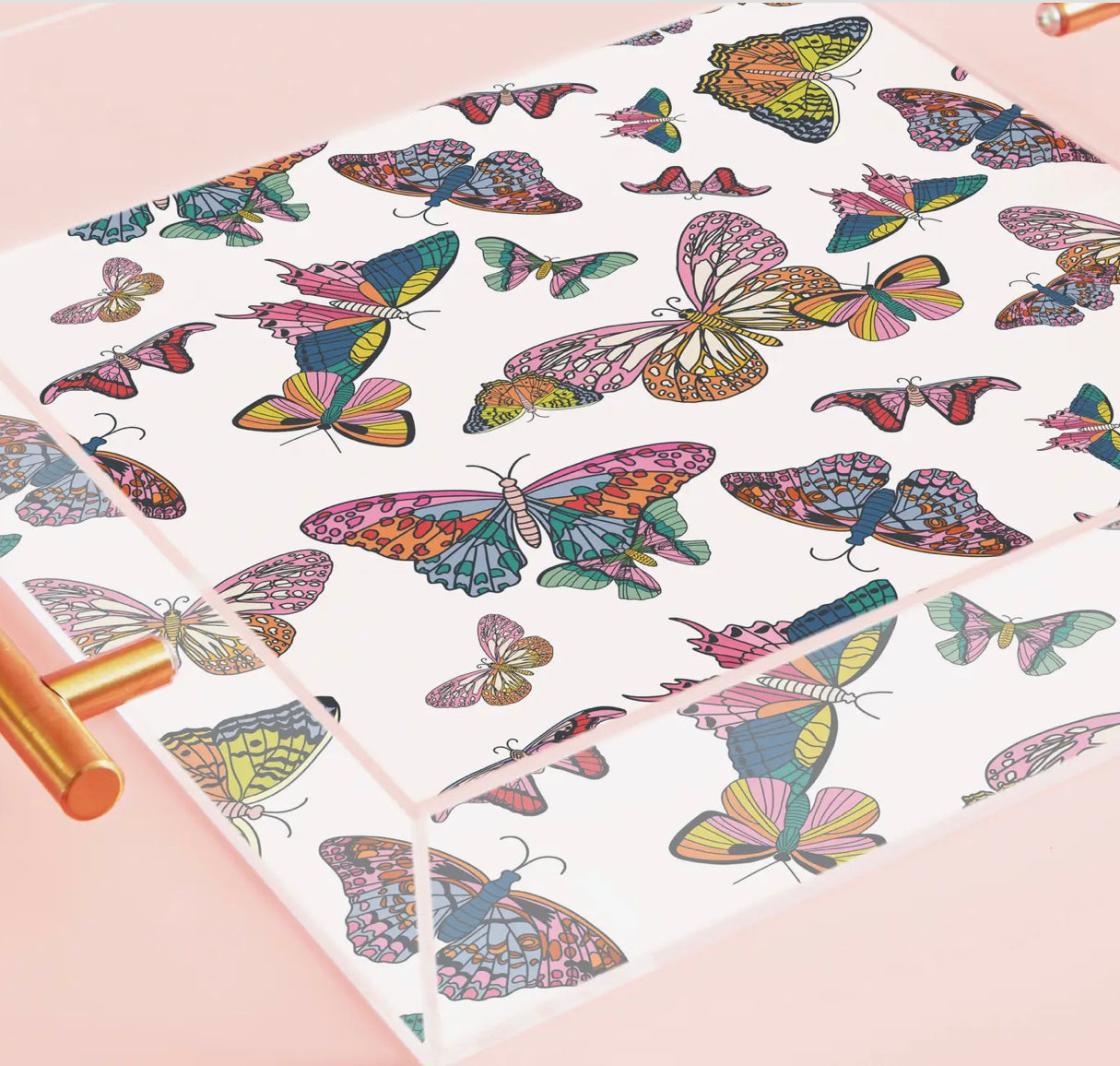 Butterfly Kisses Acrylic Tray with Gold Handles