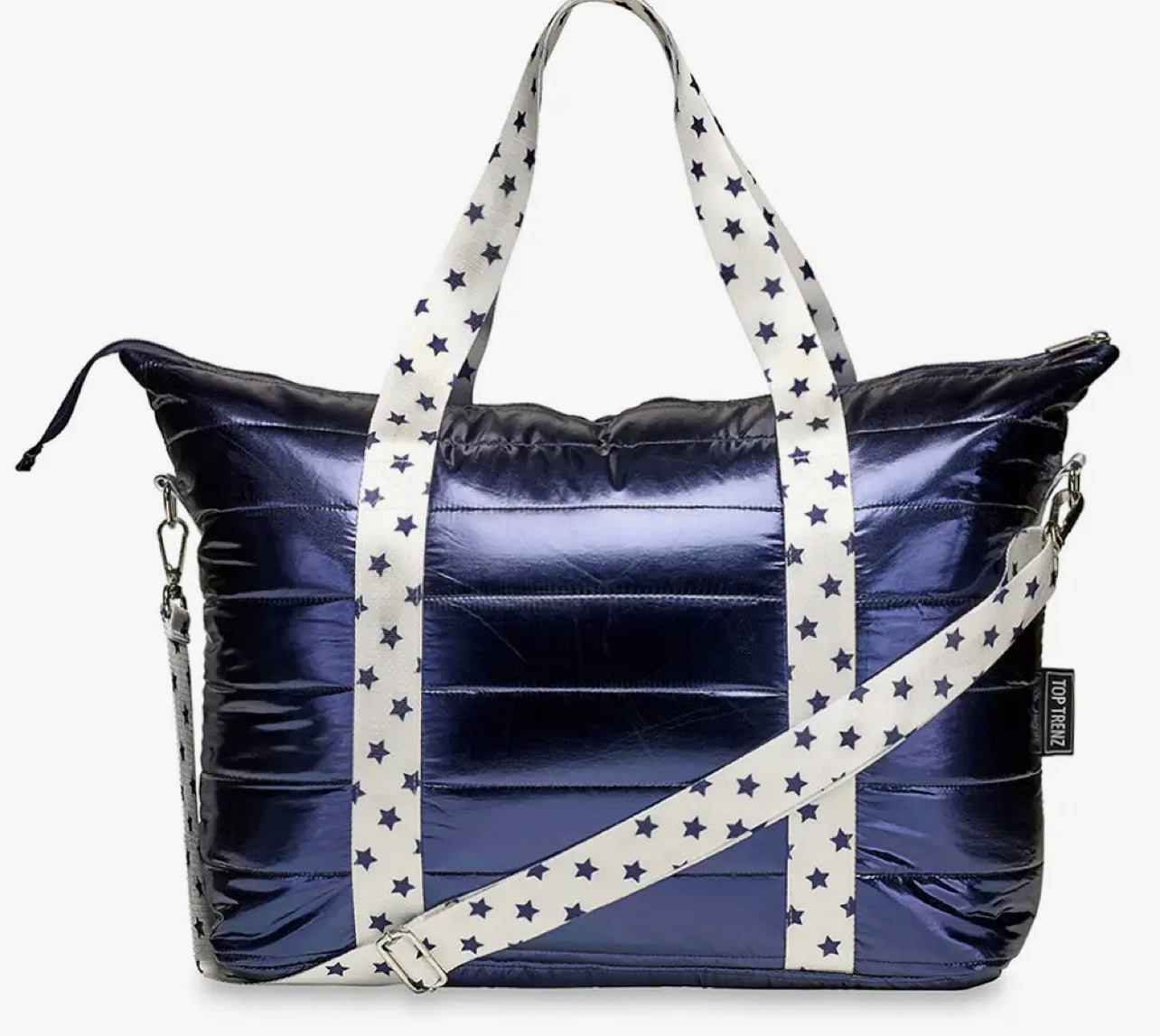 Navy Puffer Tote W/Blue Star Strap